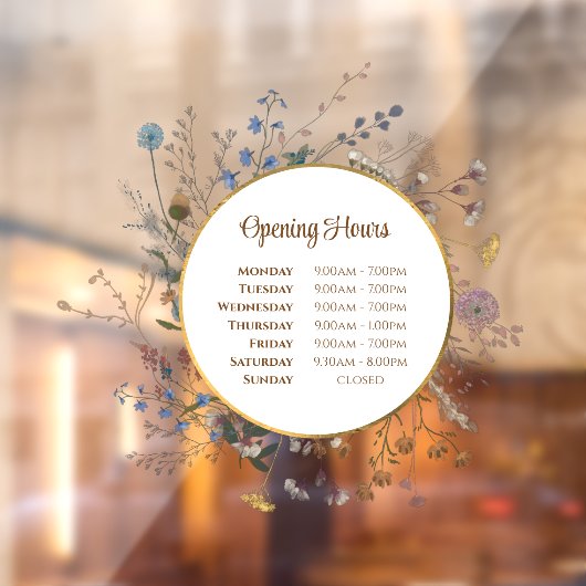 Boho Wildflowers Openingstijden Ramensticker Raamsticker (Vel 2)