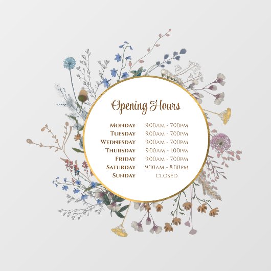 Boho Wildflowers Openingstijden Ramensticker Raamsticker (Vel)