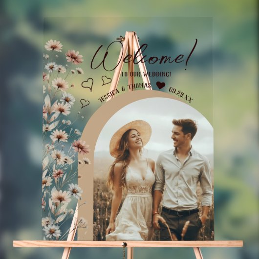 Boho Wildflowers Photo Arch Wedding Welcome Clear Acryl Bord (Neutraal)