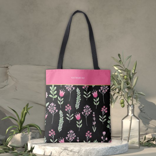 Boho Wildflowers Pink Girly Trendy Tote Bag
