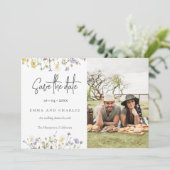 Boho Wildflowers QR Code Elegante Fotobruiloft Save The Date (Staand voorkant)