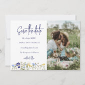 Boho Wildflowers QR Code Elegante Fotobruiloft Save The Date (Voorkant)