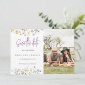 Boho Wildflowers QR Code Elegante Fotobruiloft Save The Date (Staand voorkant)