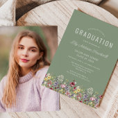 Boho Wildflowers Sage Green Foto Afstuderen Kaart