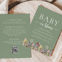 Boho Wildflowers Sage Green QR Code Baby shower