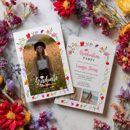 Boho wildflowers Spring Garden photos graduation Kaart