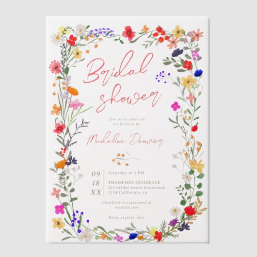 Boho Wildflowers Spring Summer Vrijgezellenfeest Vellum Uitnodigingen (Voorkant)