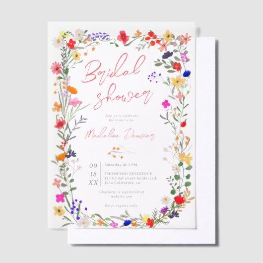 Boho Wildflowers Spring Summer Vrijgezellenfeest Vellum Uitnodigingen (Offset)