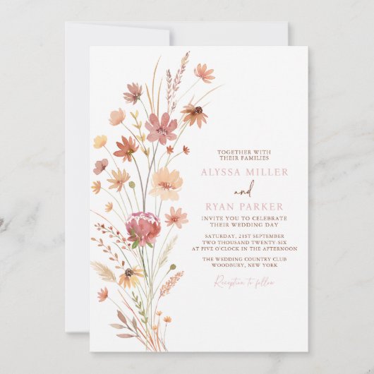 Boho Wildflowers Terracotta bruiloft Kaart (Voorkant)