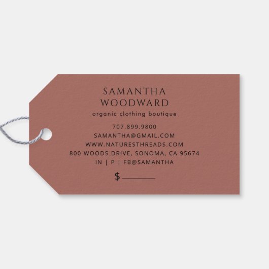 Boho Wildflowers Terracotta Prijs Label Cadeaulabel (Achterkant Horizontaal)