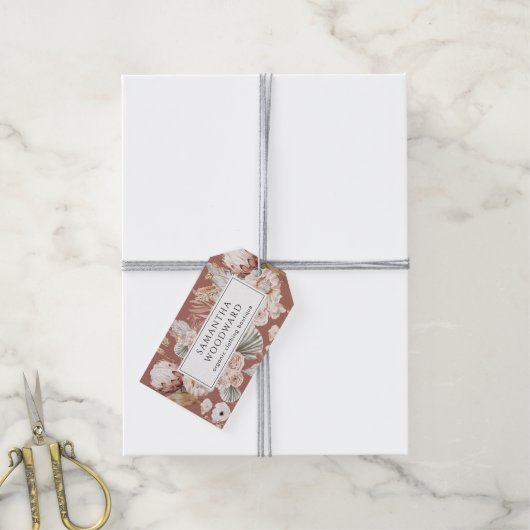 Boho Wildflowers Terracotta Prijs Label Cadeaulabel (Met Touw)