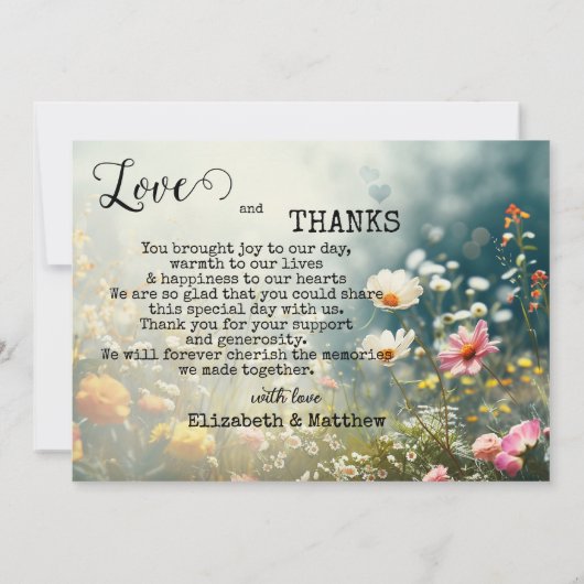 Boho Wildflowers Trouwfoto Dank u Bedankkaart (Achterkant)
