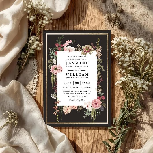 Boho Wildflowers Tuin Elegante QR Code Bruiloft Kaart