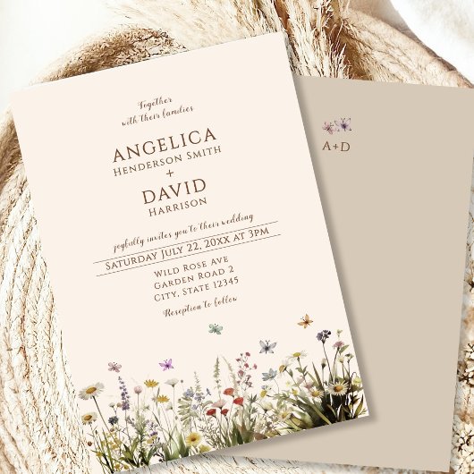 Boho Wildflowers Vlinders bruiloft Kaart