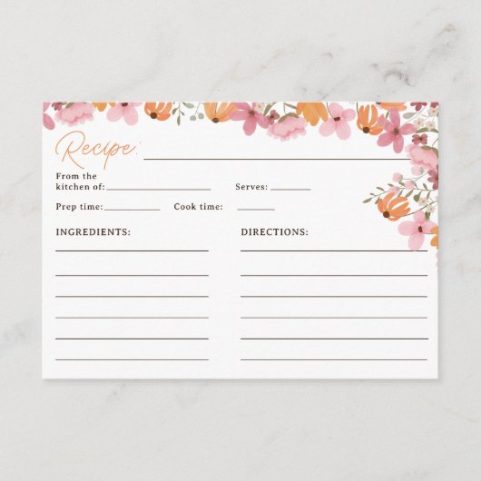 Boho Wildflowers Vrijgezellenfeest Recept Informatiekaartje (Voorkant)