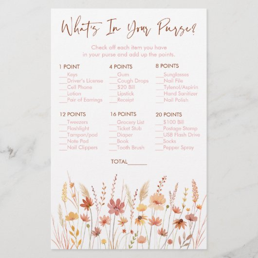 Boho Wildflowers Wat zit er in je handtas Douche s (Voorkant)