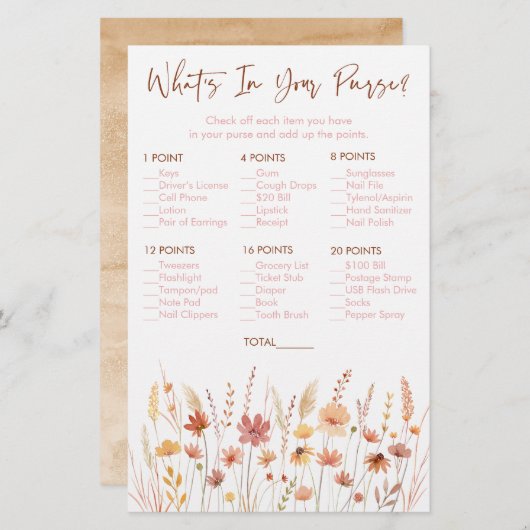 Boho Wildflowers Wat zit er in je handtas Douche s (Voorkant / Achterkant)