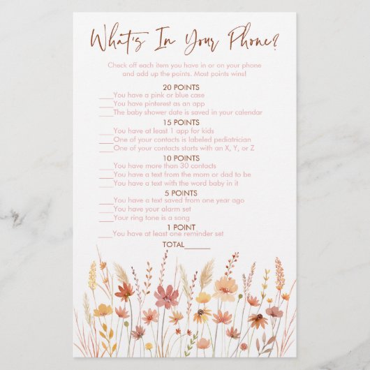 Boho Wildflowers Wat zit er in je telefoon Douche  (Voorkant)