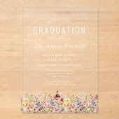 Boho Wildflowers White Graduation Party Acryl Uitnodigingen (Voorkant)