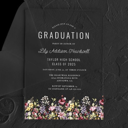 Boho Wildflowers White Graduation Party Acryl Uitnodigingen