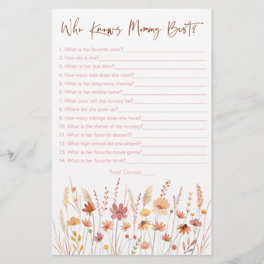 Boho Wildflowers Wie kent mama het beste spel (Voorkant)