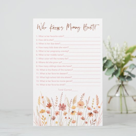Boho Wildflowers Wie kent mama het beste spel (Staand voorkant)