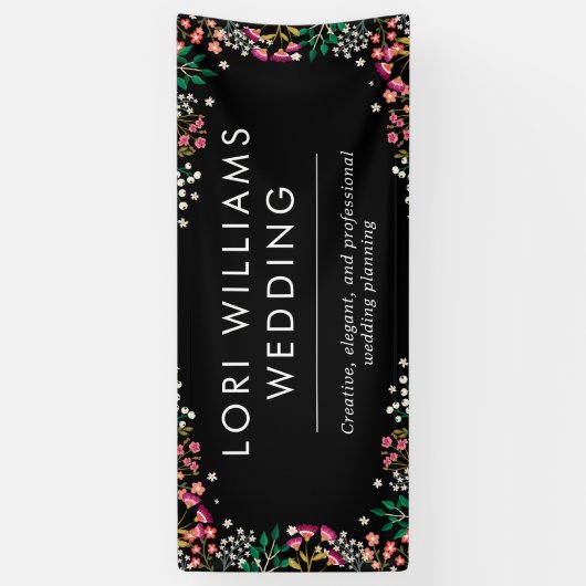 Boho Wildflowers - Zwart - Bedrijfsnaam Spandoek (Verticaal)