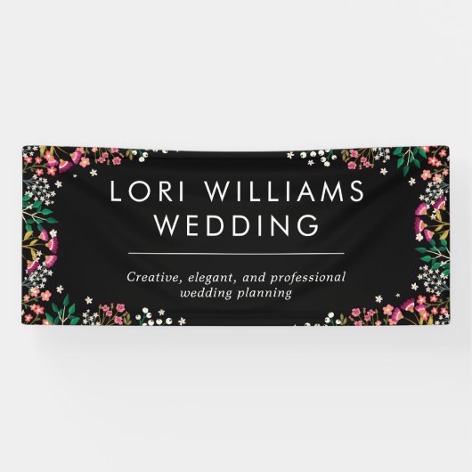 Boho Wildflowers - Zwart - Bedrijfsnaam Spandoek (Horizontaal)