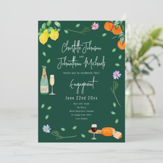 Boho Wine and Cheese Engagement Party Kaart (Staand voorkant)