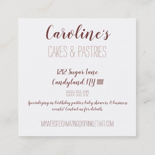 Boho Wine Baking Bakery Boutique Cupcake Pastries  Vierkante Visitekaartje (Achterkant)