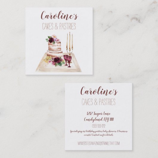 Boho Wine Baking Bakery Boutique Cupcake Pastries  Vierkante Visitekaartje (Voorkant / Achterkant)