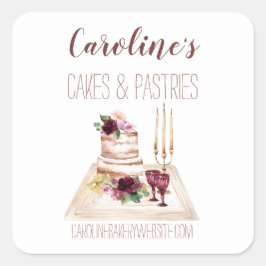 Boho Wine Baking Bakery Boutique Cupcakes Pastries Vierkante Sticker
