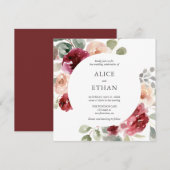 Boho Wine Flowers and Greenery Wedding Kaart (Voorkant / Achterkant)