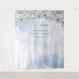 Boho winter blauw ivoor bloemeneucalyptus Bruiloft Wandkleed