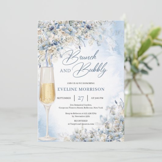 Boho winter bloemen groene brunch en bubbly kaart (Staand voorkant)