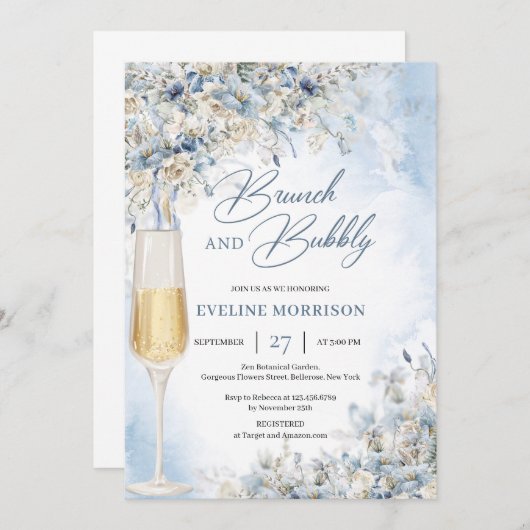 Boho winter bloemen groene brunch en bubbly kaart (Voorkant / Achterkant)