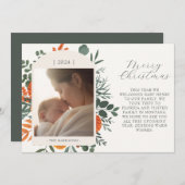 Boho Winter Bloemen Lange Bericht Kerstmis Feestdagenkaart (Voorkant / Achterkant)