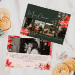 Boho Winter Bloemen Vrolijk Kerstfeest Vijf Foto Feestdagenkaart<br><div class="desc">Deze boho winterbloem Merry Christmas five foto vakantiekaart heeft een grillig en elegant ontwerp met levendige waterverf afbeeldingen van rode en roze poinsettia's en delicate wintergroen. Met chique botanische elementen zoals dennen-, hulst- en winterbessen, voegt het kleurrijke palet van de kaart, inclusief stoffig roos en gouden accenten, een boho-touch toe...</div>