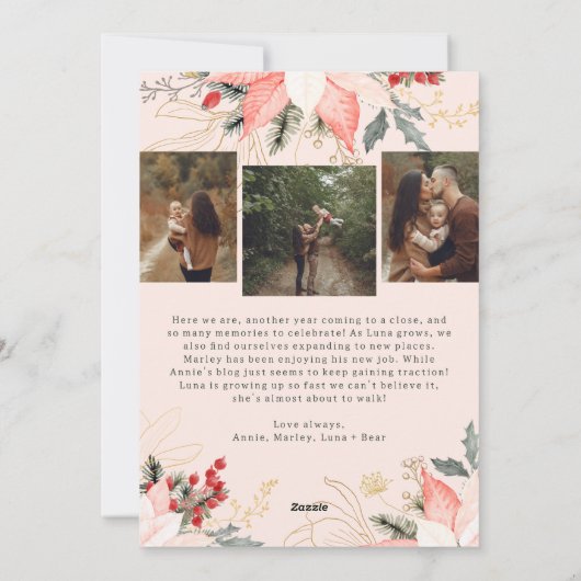 Boho Winter Bloemenboog Vrolijk Zes Foto Kerstmis Feestdagenkaart (Achterkant)