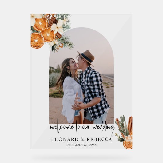 Boho winter bloemenbruiloft foto Acryl teken Acryl Bord (Voorkant)