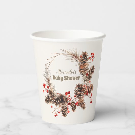 Boho Winter Christmas Baby shower Papieren Bekers (Achterkant)