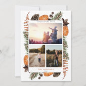 Boho Winter Citrus Botanical 3 Photo Holiday Kaart (Voorkant)