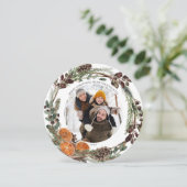 Boho Winter Citrus Round Photo Holiday Kaart (Staand voorkant)