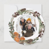 Boho Winter Citrus Round Photo Holiday Kaart (Voorkant)