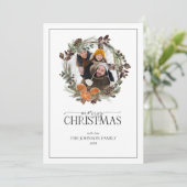 Boho Winter Citrus Wreath Merry Kerstfoto Ho Feestdagenkaart (Staand voorkant)