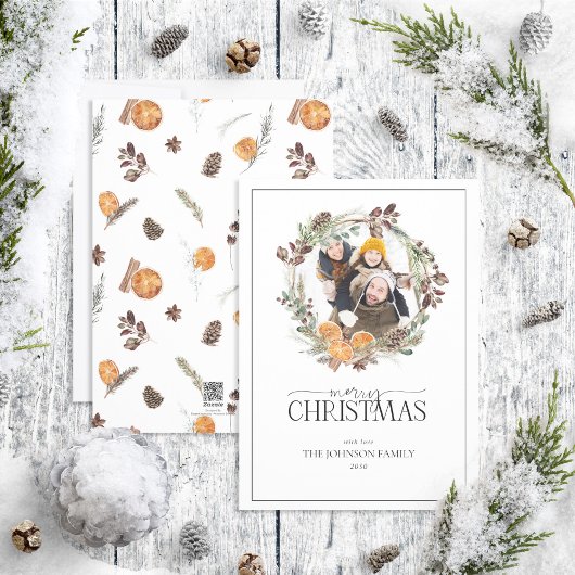 Boho Winter Citrus Wreath Merry Kerstfoto Ho Feestdagenkaart