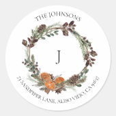 Boho Winter Citrus Wreath Monogram Classic Round S Ronde Sticker (Voorkant)