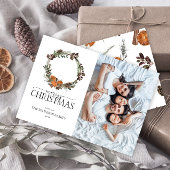 Boho Winter Citrus Wreath Photo Holiday Kaart