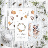 Boho Winter Citrus Wreath Photo Holiday Kaart