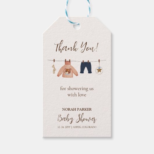 Boho Winter Clothesline Baby shower Dank u Cadeaulabel (Voorkant)